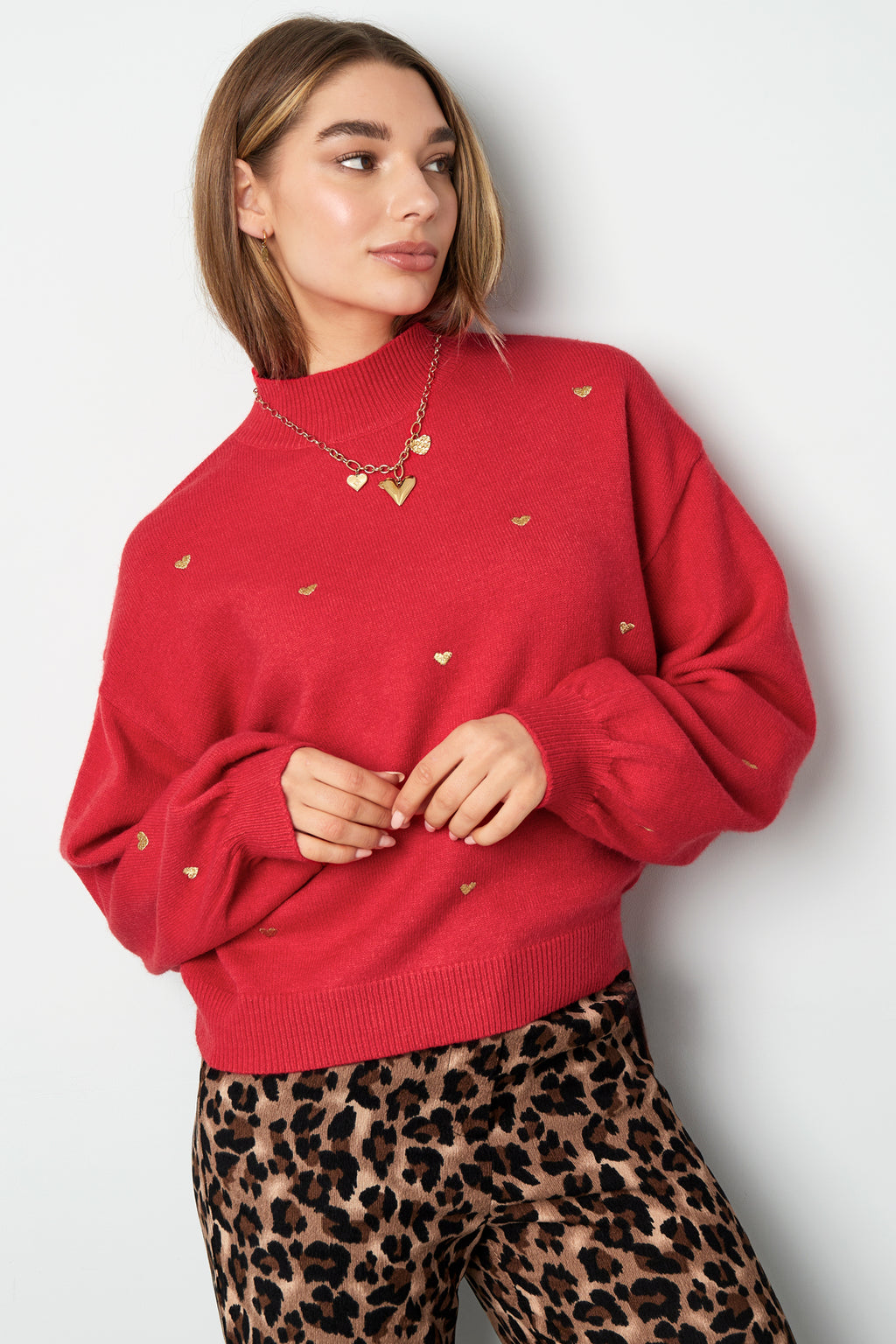 Acryl Strickpullover Casual Herz Muster Herbst/Winter