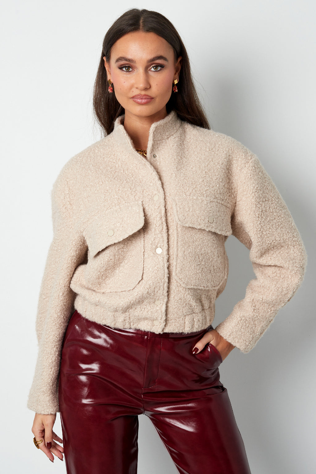 Woven Polyester Fiber Women's Jacket Casual Solid Color Fall/Winter