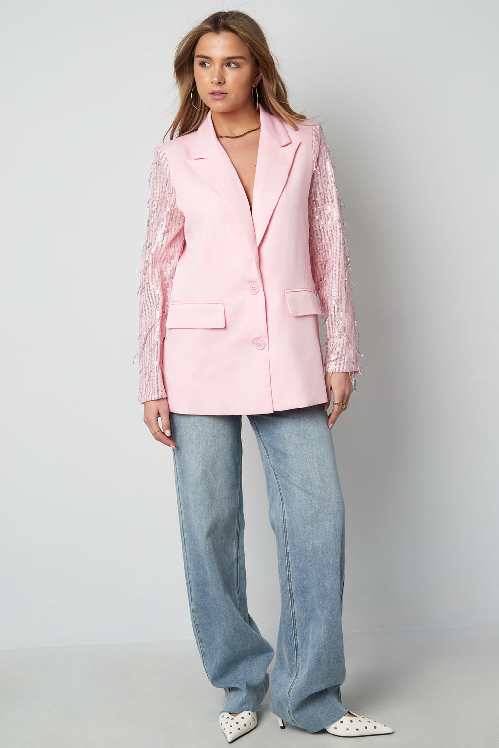 Polyester Damen Blazer Mit Fransenärmel Design
