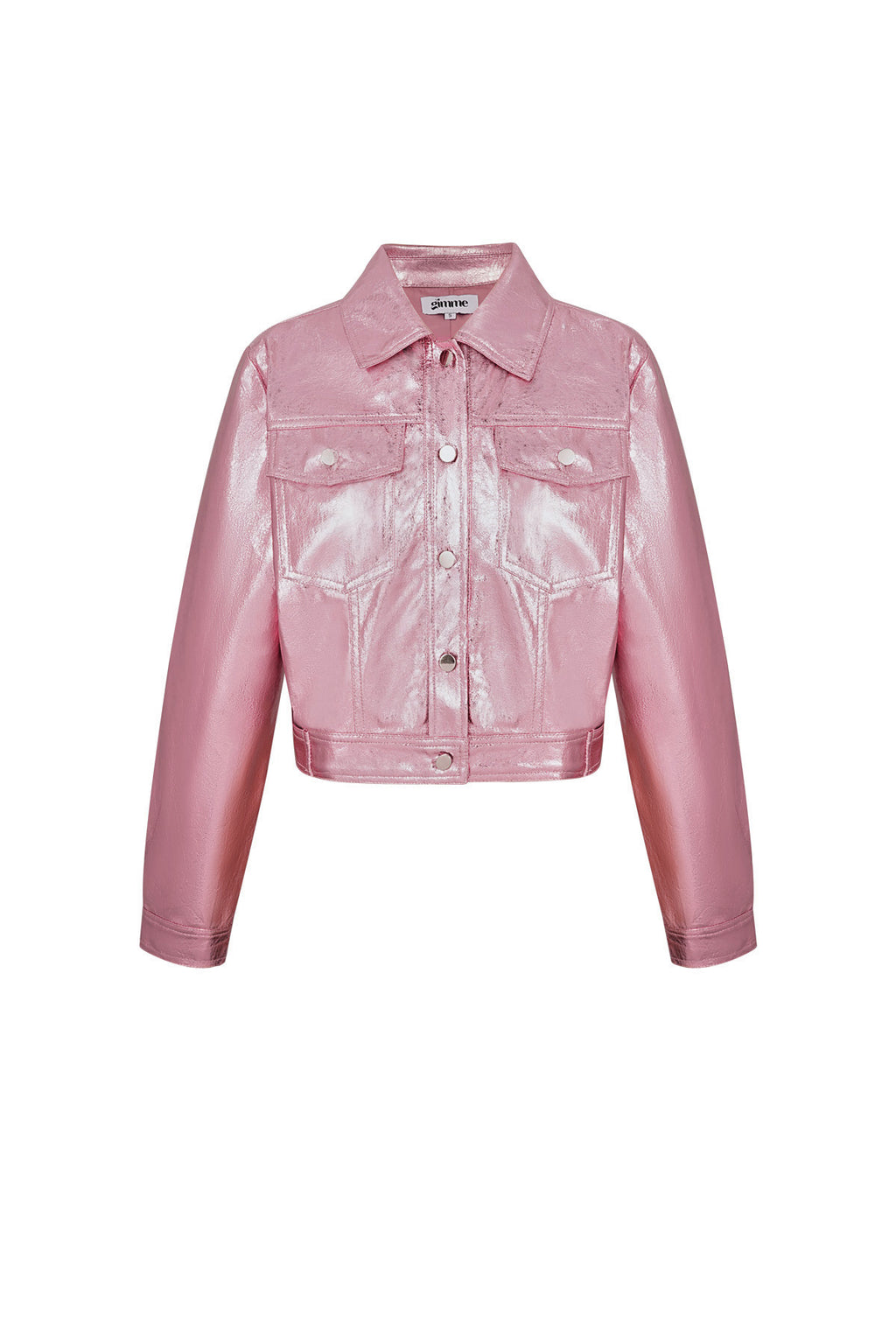 PU Women's Cropped Jacket Shiny Metallic Finish