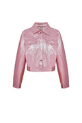 PU Women's Cropped Jacket Shiny Metallic Finish