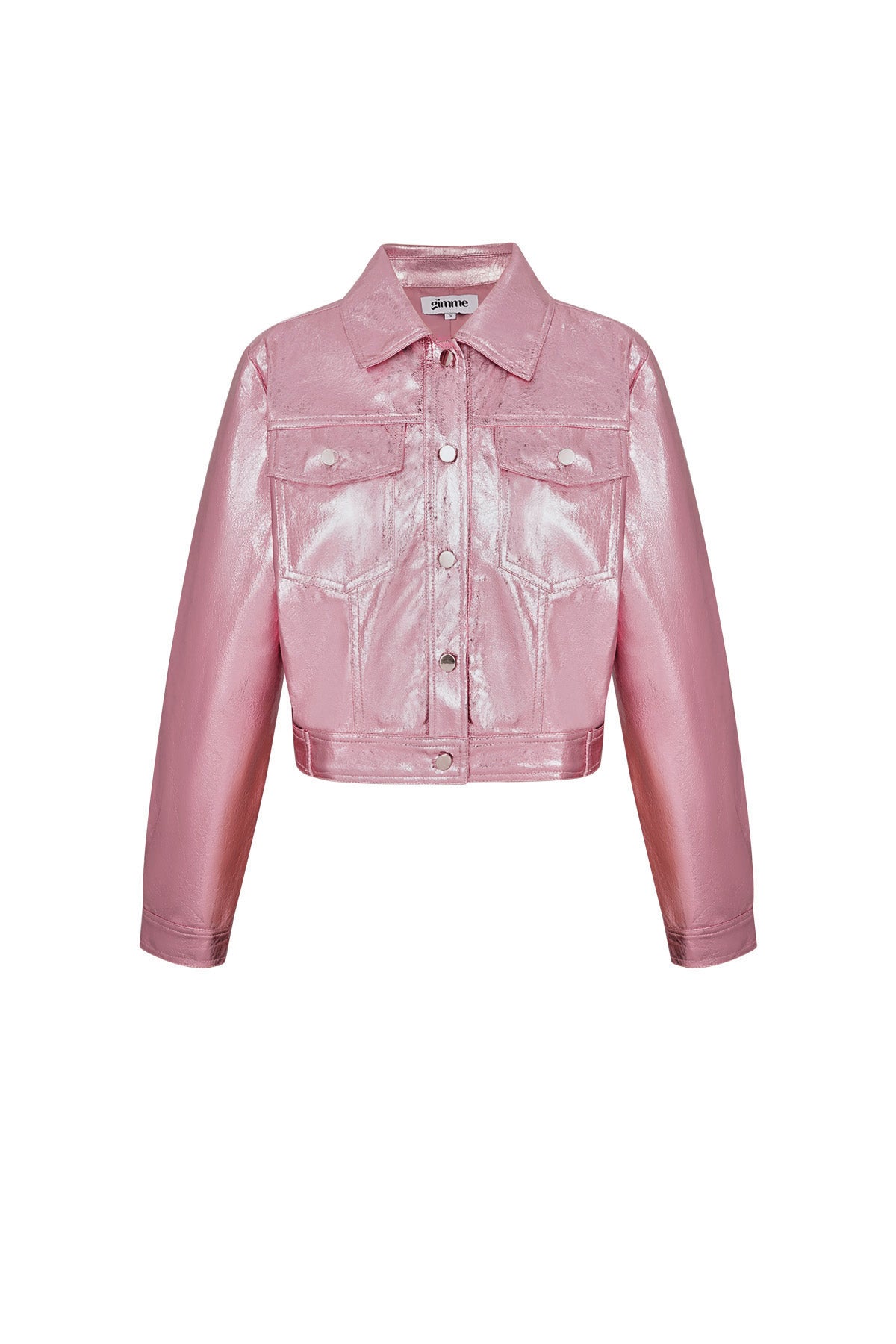 PU Women's Cropped Jacket Shiny Metallic Finish