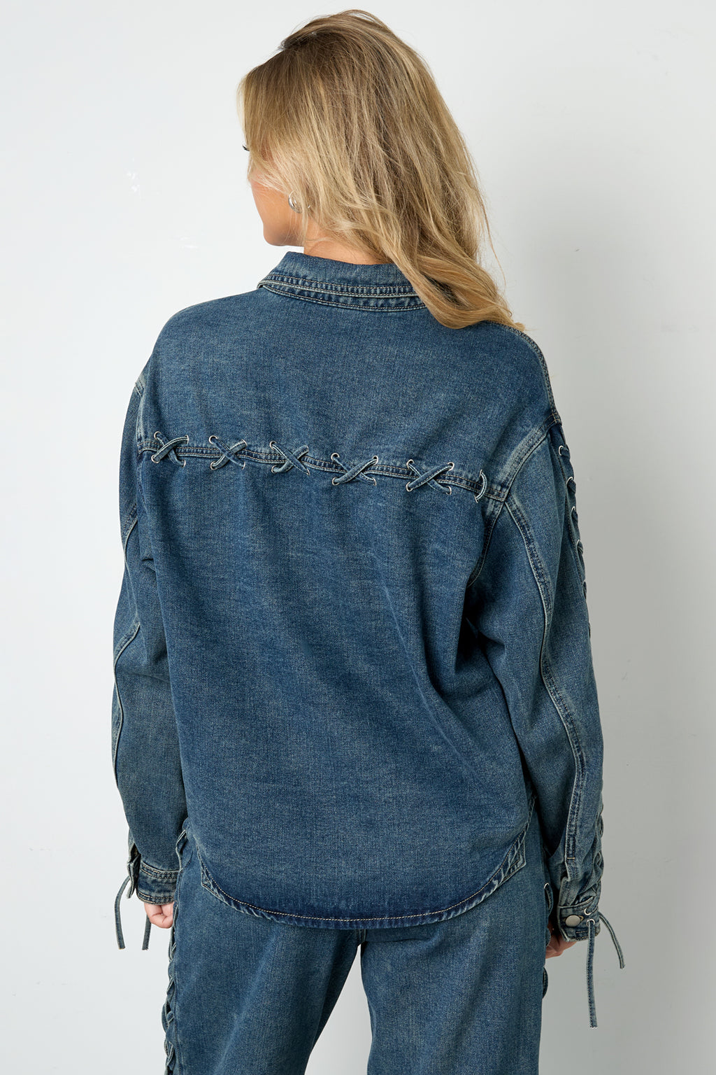 Gewebte Baumwolle Damen Jeansjacke Casual Mit Schnürung