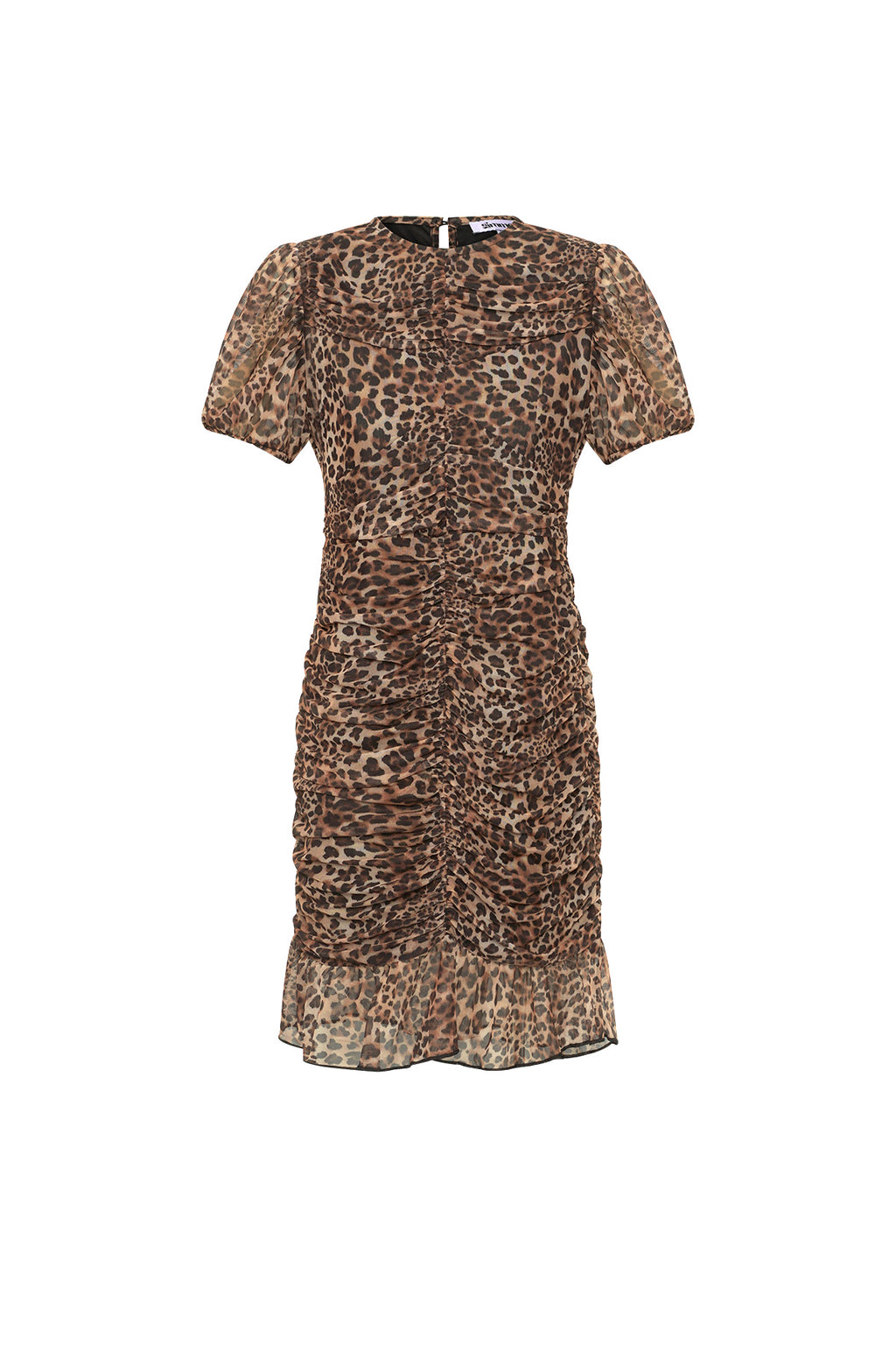 Gewebte Polyester Minikleid Elegantes Leopardenmuster Volantabschluss