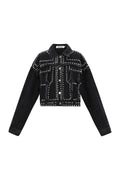 Gewebter Baumwoll Damen Jeansjacke Street Einfarbig Nieten-Design