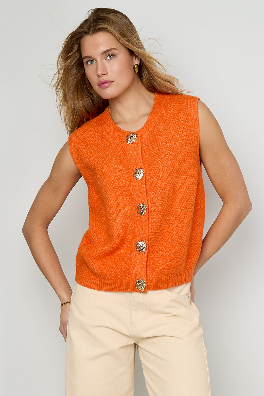 Knitted Polyester Fiber Women's Knitted Vest Casual Solid Color