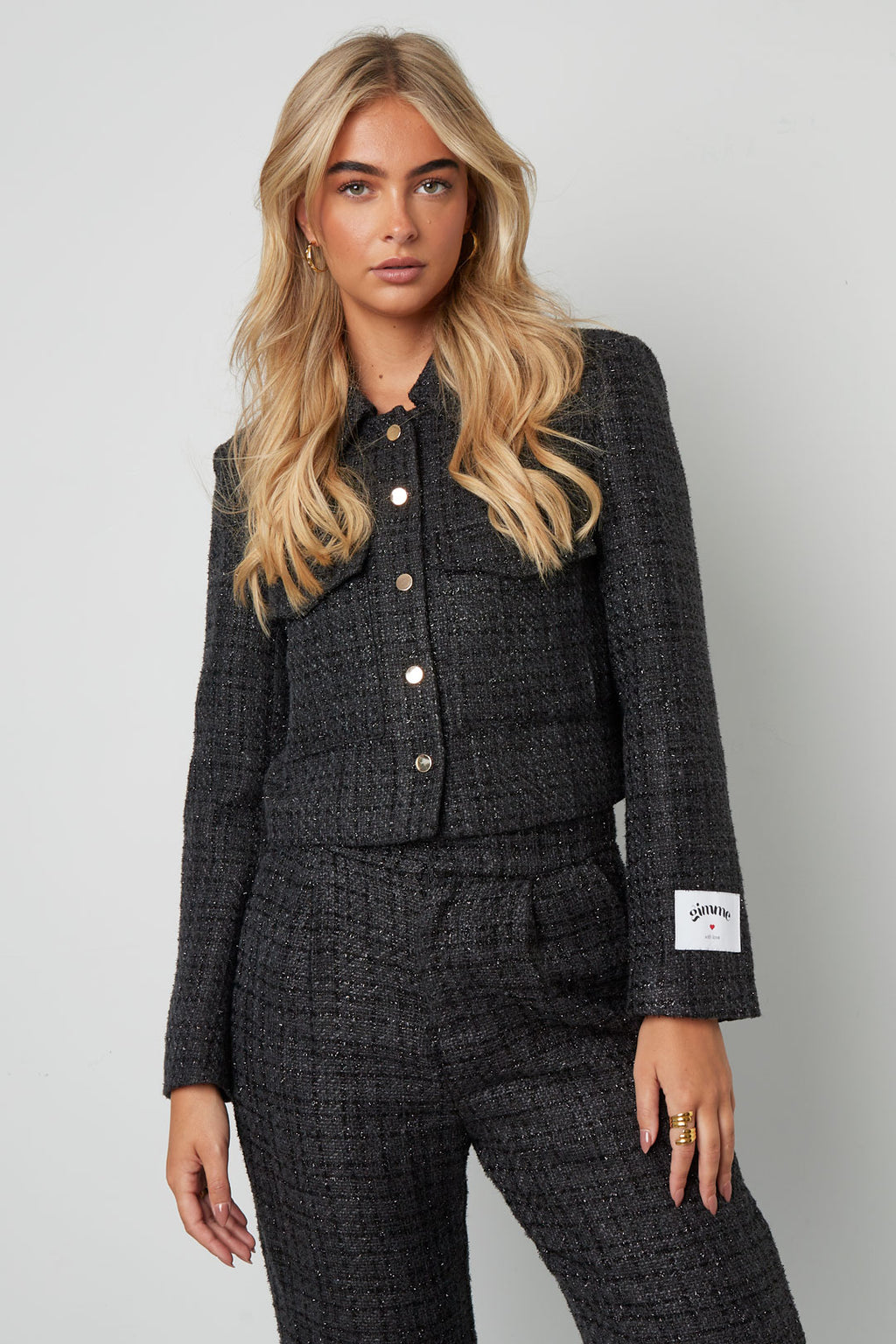 Gewebte Polyesterfasern Damenjacke Elegantes Karomuster Statement