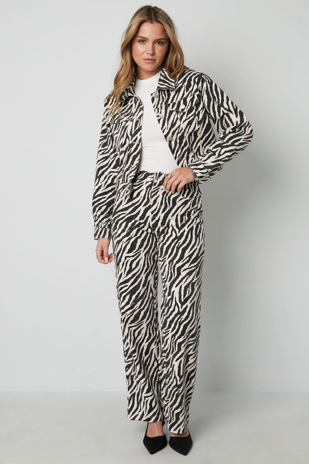 Gewebte Baumwolle Damen Gerade Hose Casual Zebrastreifen