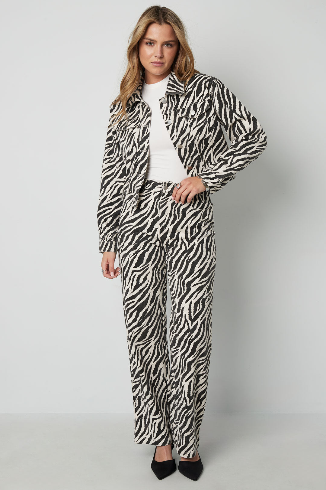 Gewebte Baumwolle Damen Gerade Hose Casual Zebrastreifen