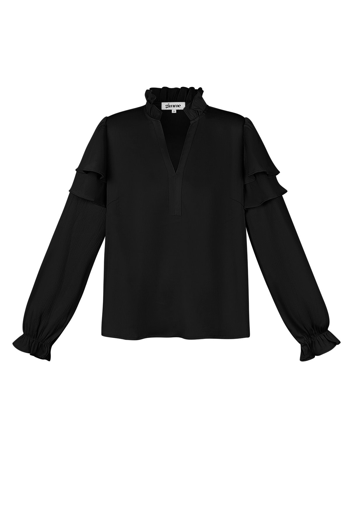 Polyester Damen Langarmshirt Mit Volants V-Ausschnitt