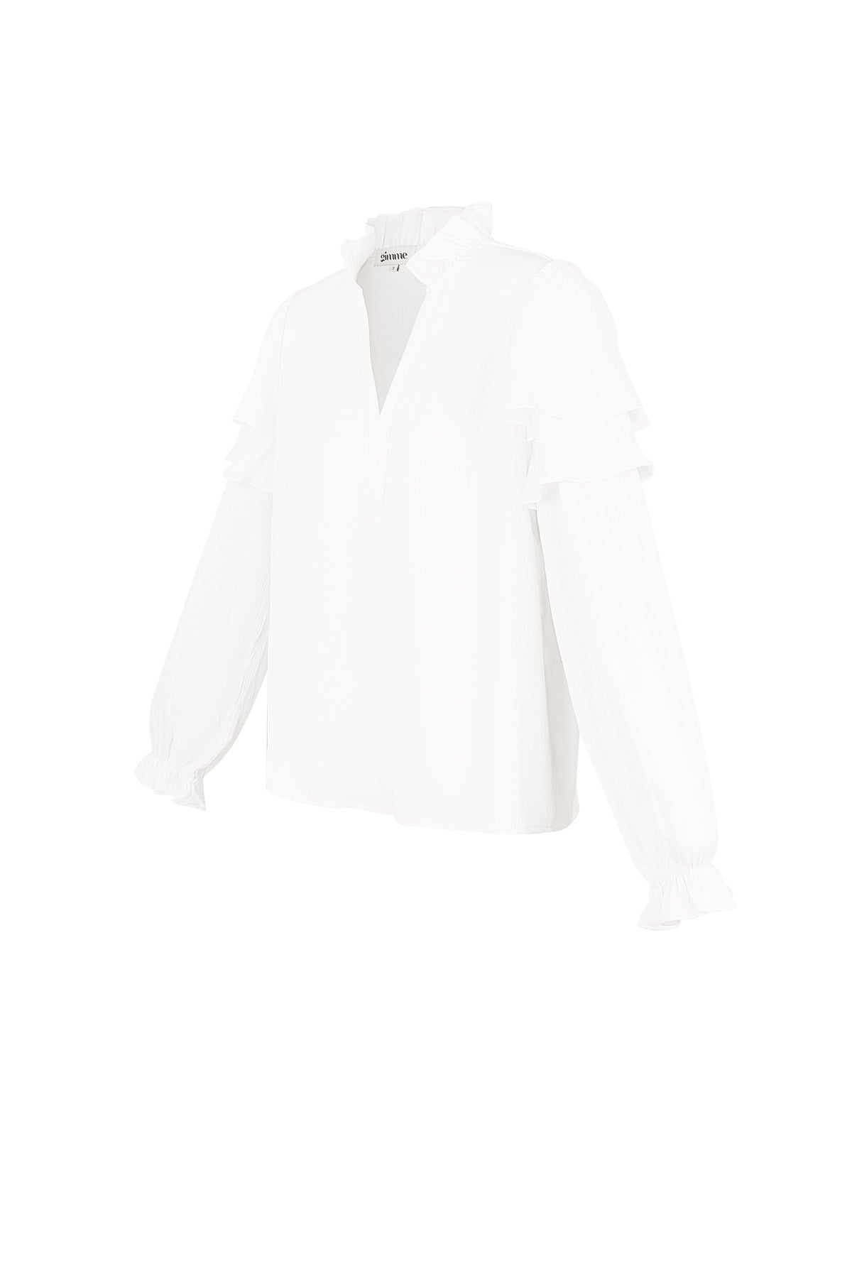 Polyester Damen Langarmshirt Mit Volants V-Ausschnitt