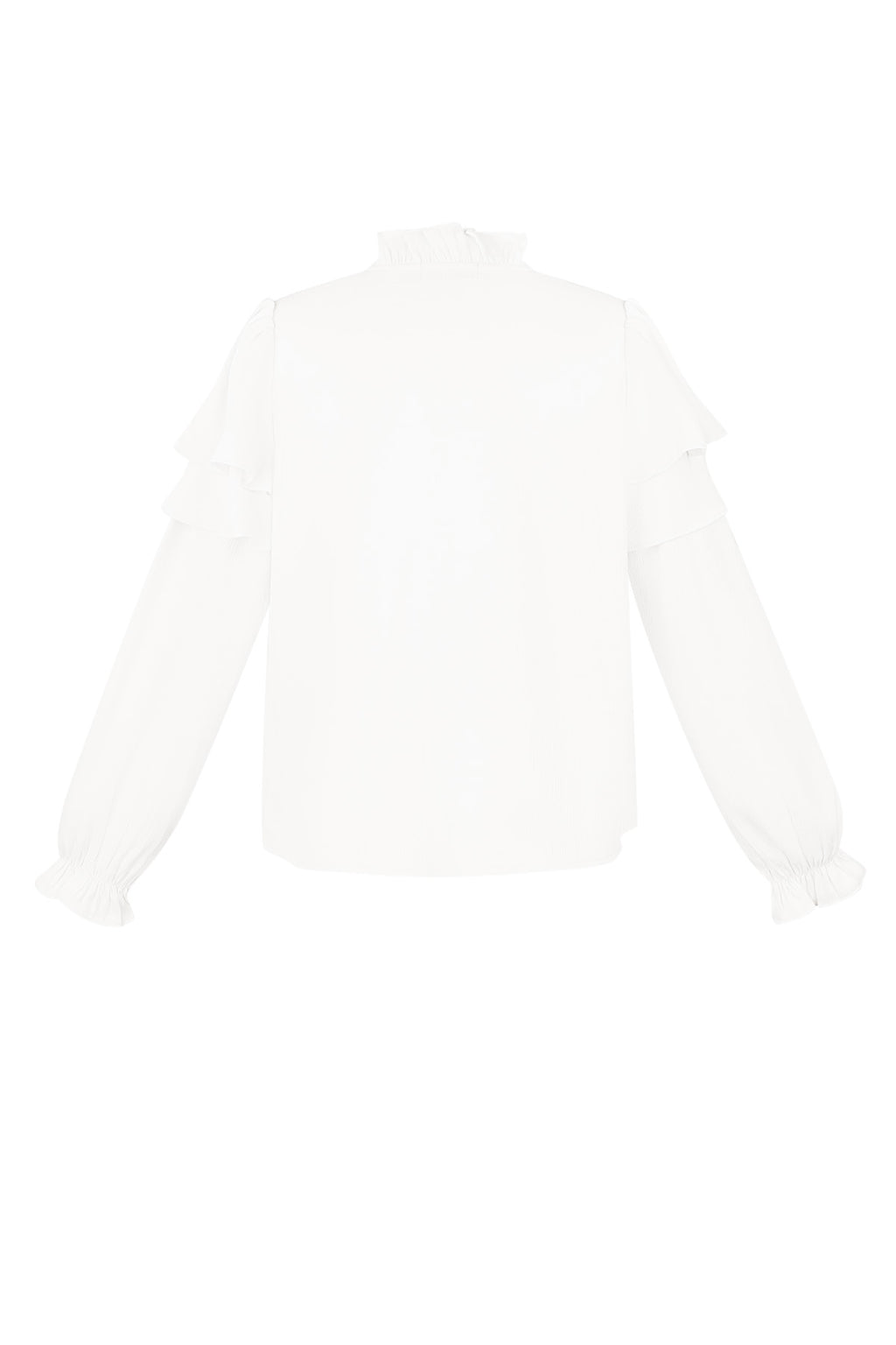 Polyester Damen Langarmshirt Mit Volants V-Ausschnitt