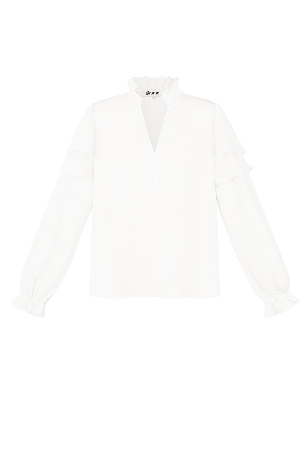 Polyester Damen Langarmshirt Mit Volants V-Ausschnitt