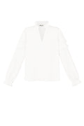 Polyester Damen Langarmshirt Mit Volants V-Ausschnitt