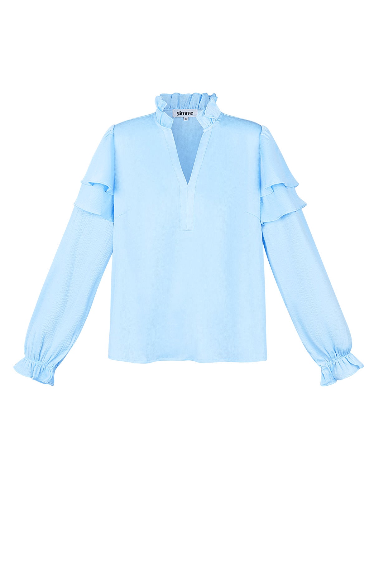 Polyester Damen Langarmshirt Mit Volants V-Ausschnitt