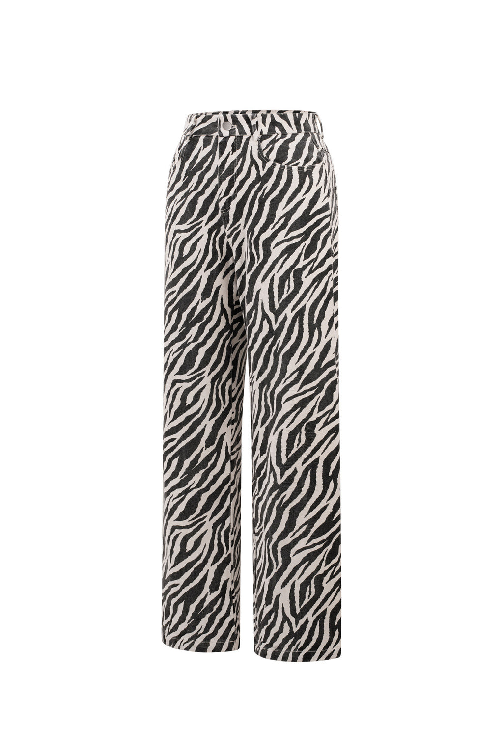 Gewebte Baumwolle Damen Gerade Hose Casual Zebrastreifen