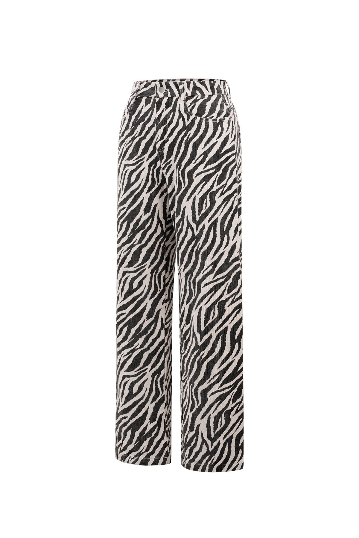Gewebte Baumwolle Damen Gerade Hose Casual Zebrastreifen