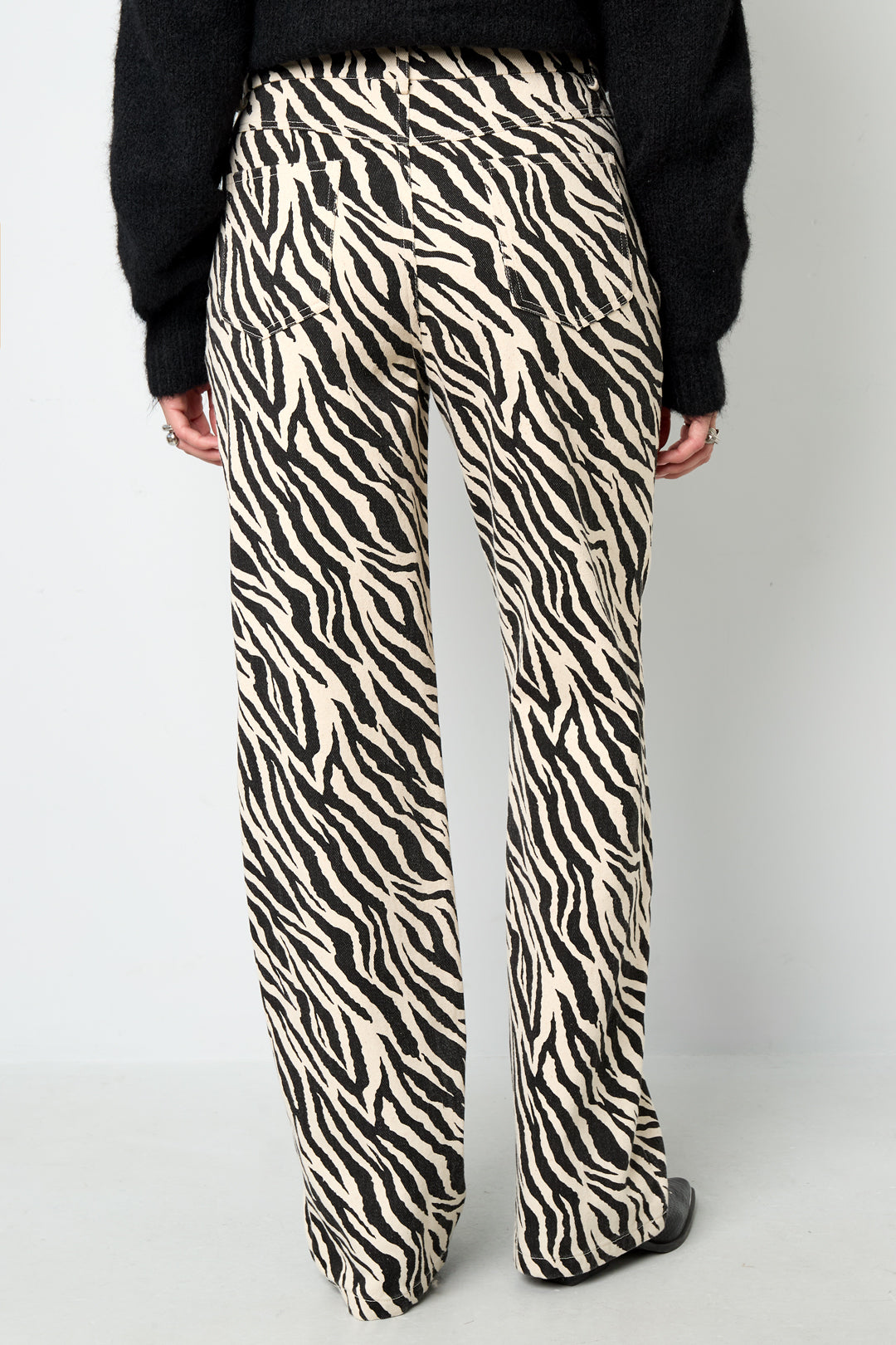 Gewebte Baumwolle Damen Gerade Hose Casual Zebrastreifen