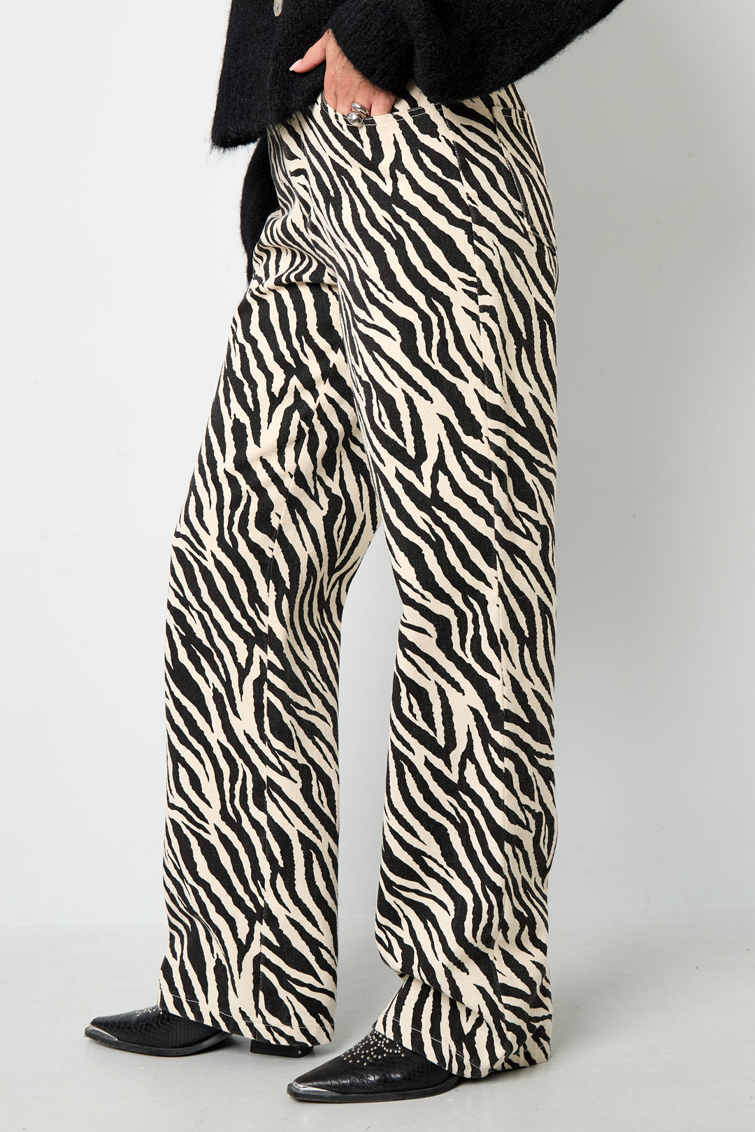 Gewebte Baumwolle Damen Gerade Hose Casual Zebrastreifen
