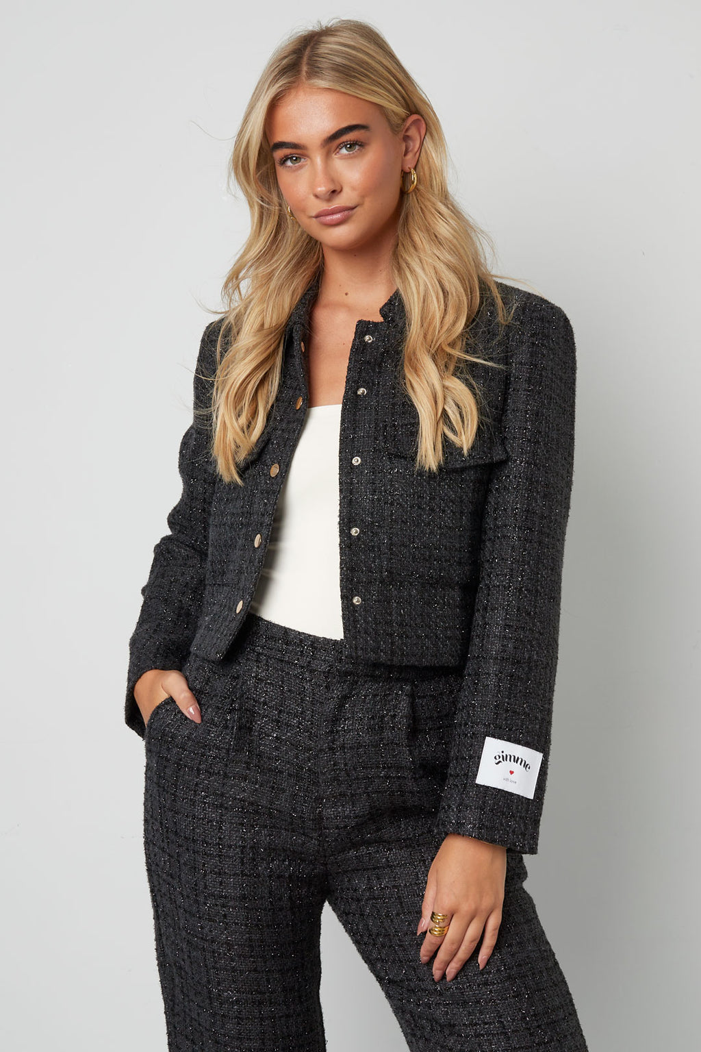 Gewebte Polyesterfasern Damenjacke Elegantes Karomuster Statement