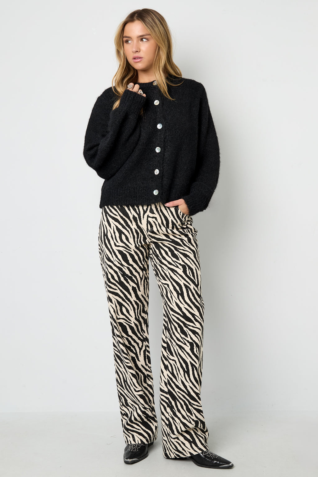 Gewebte Baumwolle Damen Gerade Hose Casual Zebrastreifen