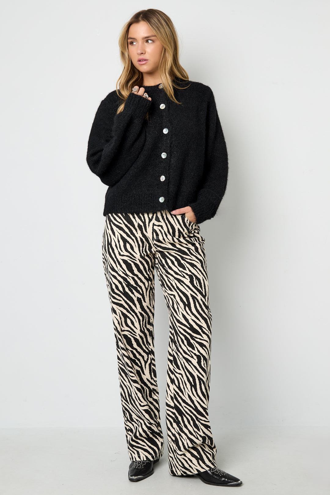 Gewebte Baumwolle Damen Gerade Hose Casual Zebrastreifen