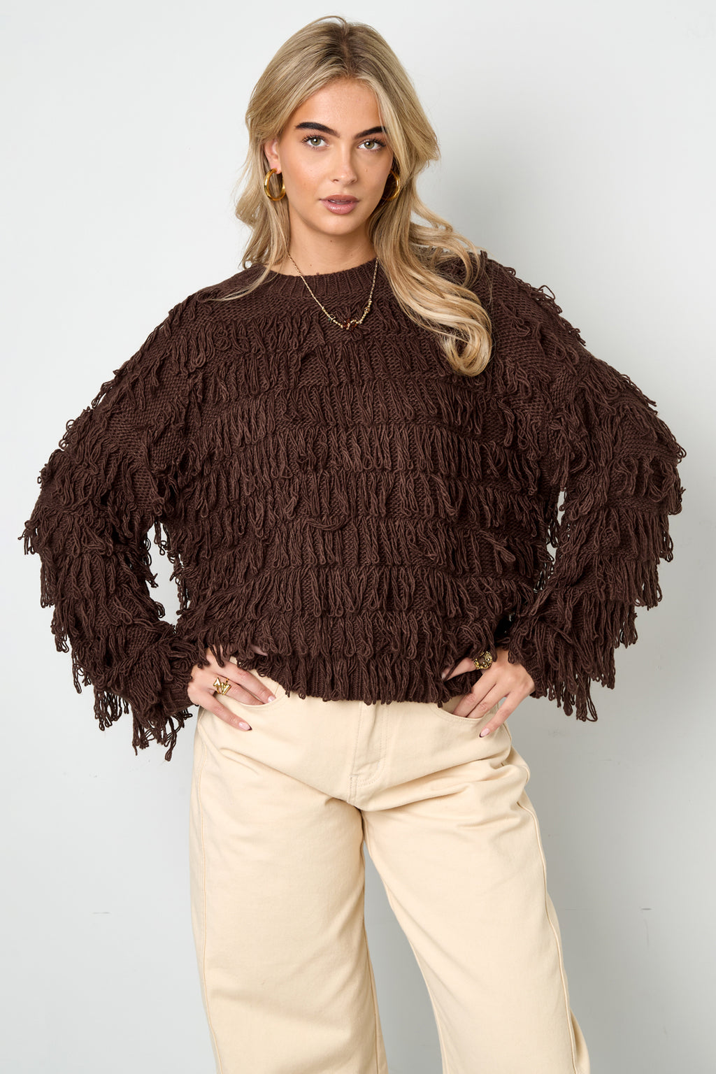 Strickpullover mit Fransen