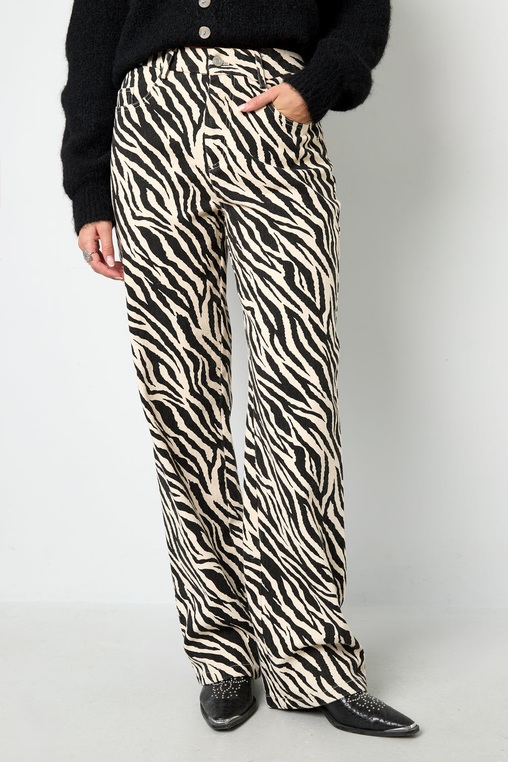 Gewebte Baumwolle Damen Gerade Hose Casual Zebrastreifen