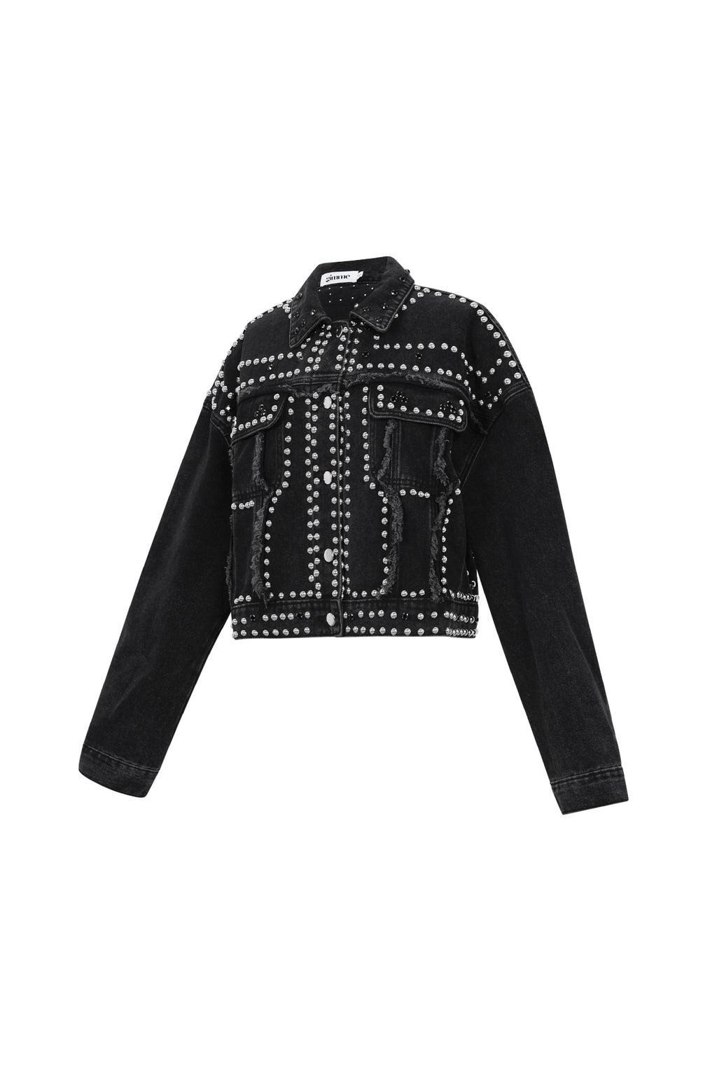 Gewebter Baumwoll Damen Jeansjacke Street Einfarbig Nieten-Design