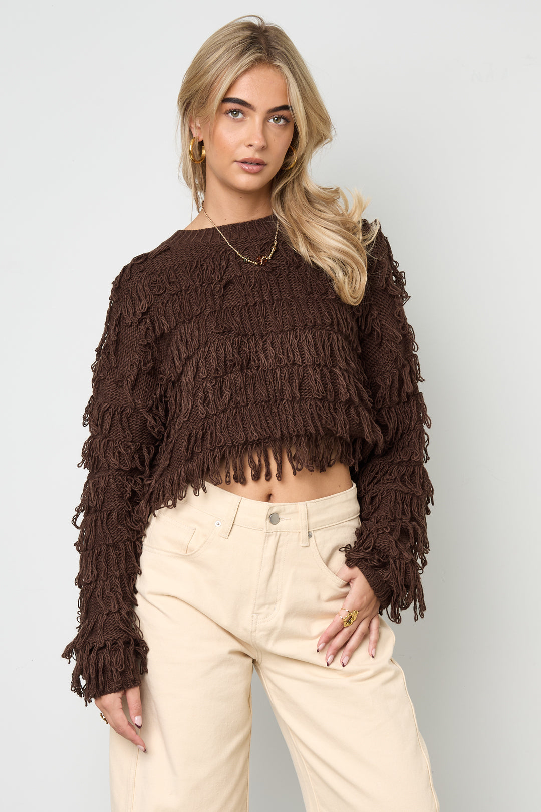 Strickpullover mit Fransen
