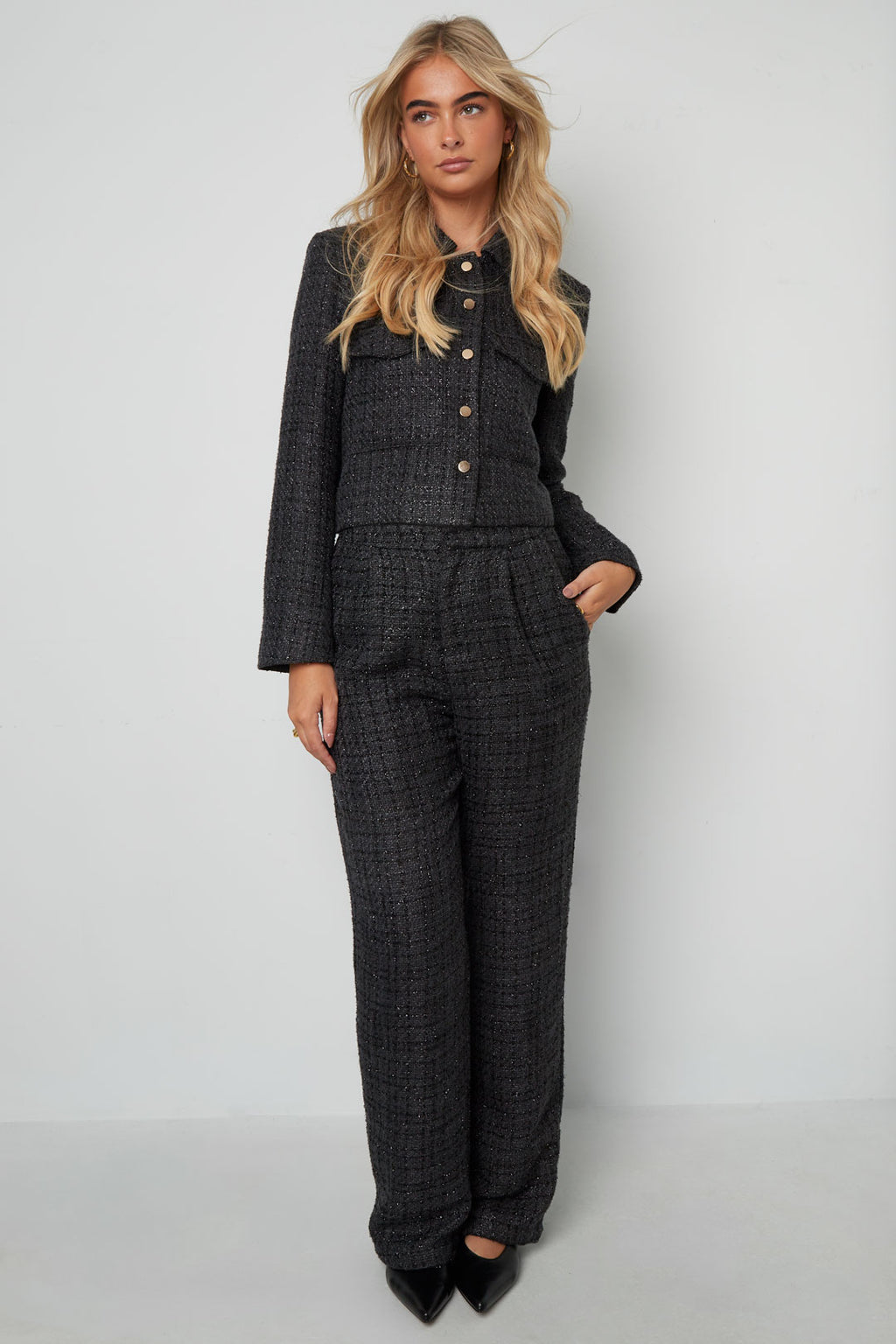Gewebte Polyesterfasern Damenjacke Elegantes Karomuster Statement