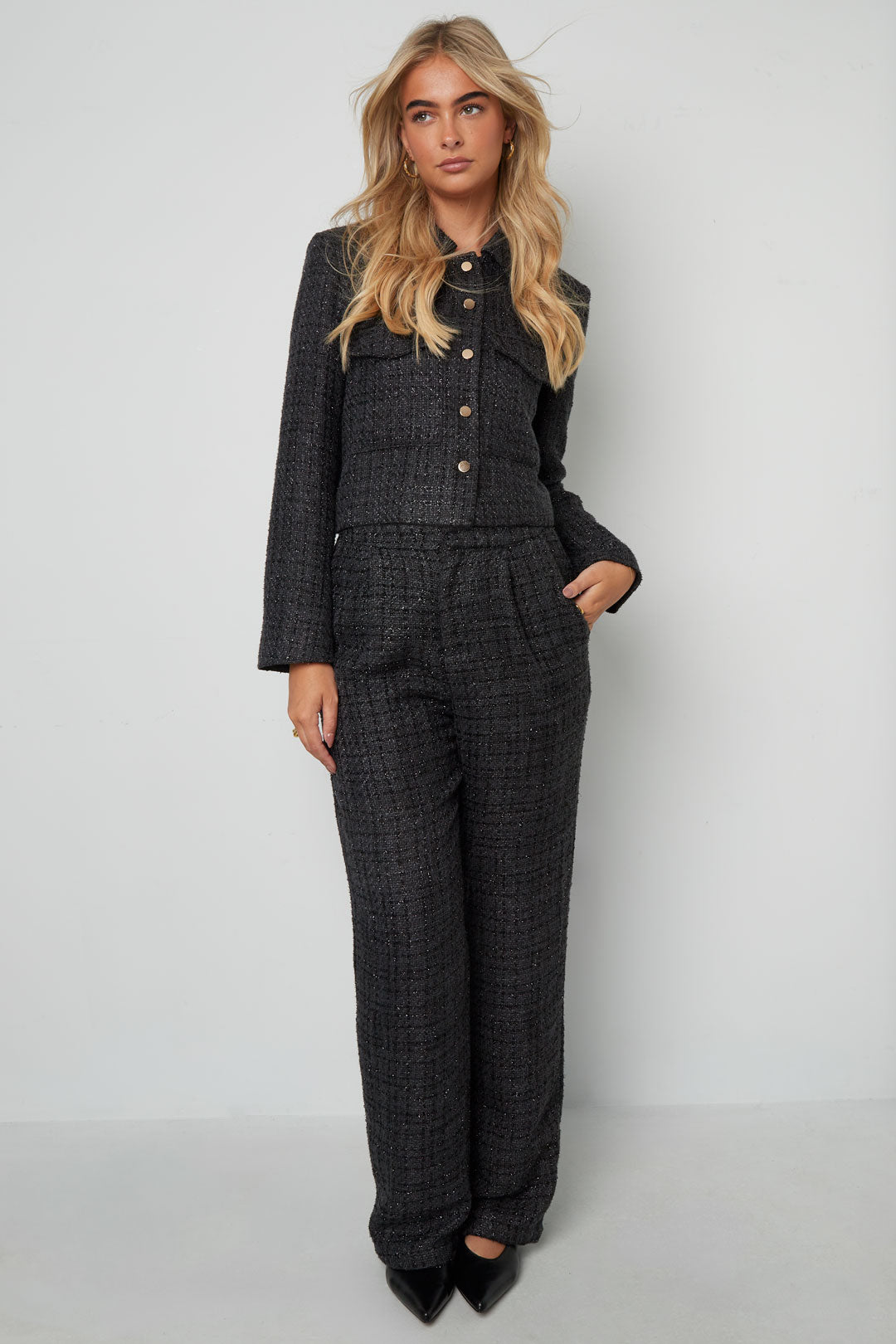 Gewebte Polyesterfasern Damenjacke Elegantes Karomuster Statement